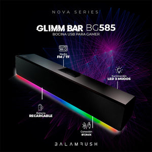 Bocina Gamer BALAM RUSH GLIMM BAR BG585 LED Bluetooth 3.5mm Negro BR-936958