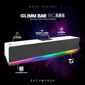 Bocina Gamer BALAM RUSH GLIMM BAR BG585 LED Bluetooth 3.5mm Blanco BR-936965