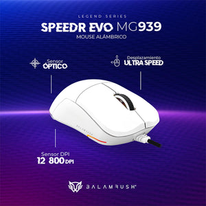 Mouse Gamer BALAM RUSH SPEEDER EVO MG939 12800dpi 6 botones Alambrico Blanco BR-936897