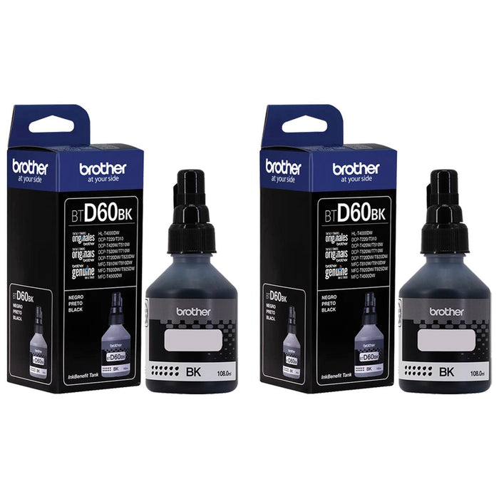 Kit 2 Botellas Tinta BROTHER BTD60BK Negro T220 T520 T720 T920 T4500