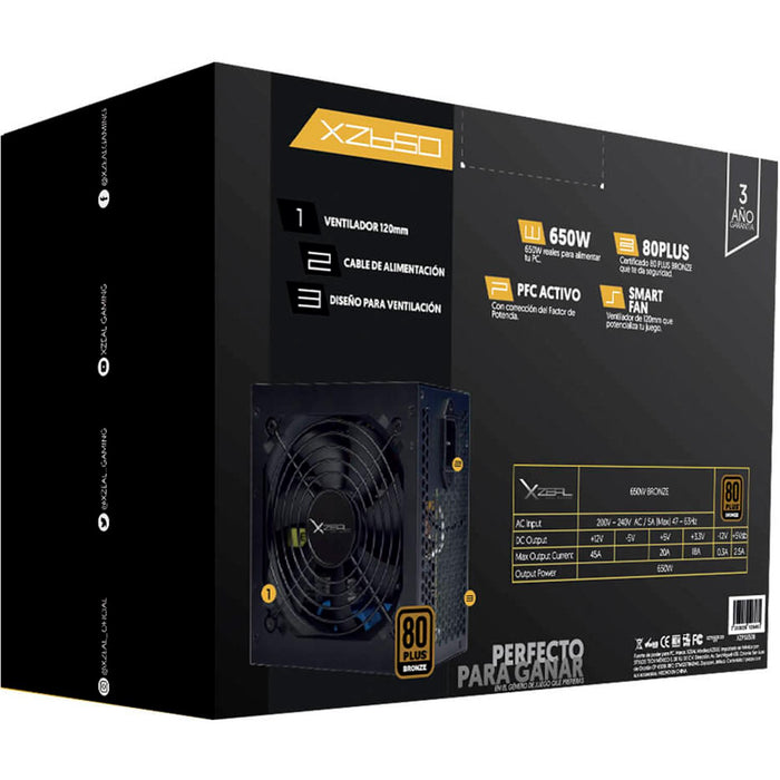 Fuente de Poder PC 650W Gamer XZEAL 80 Plus Bronce XZ650 XZPS650B