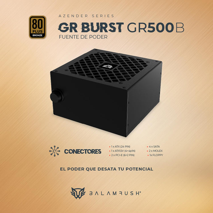 Fuente de Poder PC 500W Gamer BALAM RUSH GR BURST GR500B 80 Plus Bronze No Modular Negro BR-937702