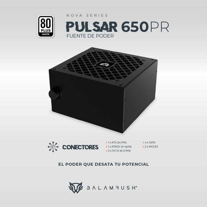 Fuente de Poder PC 650W Gamer BALAM RUSH PULSAR 650PR 80 Plus White No Modular Negro BR-937719