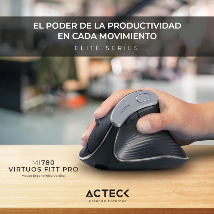 Mouse Ergonomico ACTECK VIRTUOS FITT PRO MI770 1600dpi Inalambrico 8 botones Negro AC-936200