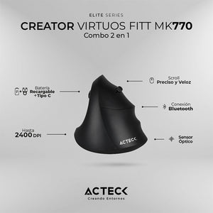 Kit Teclado y Mouse ACTECK VIRTUOS FITT MK770 Inalambrico USB-C Negro AC-936248