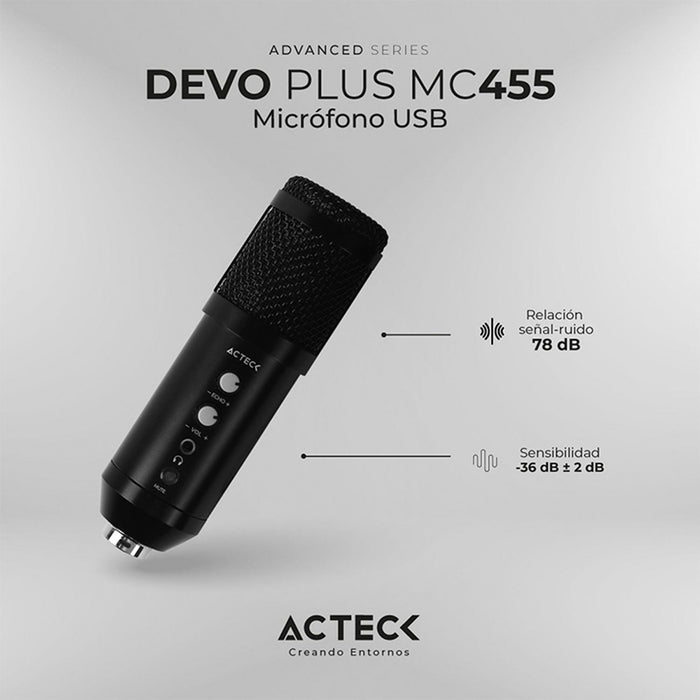 Microfono Gamer ACTCEK DEVO PLUS MC455 tripie USB-C Negro AC-936446