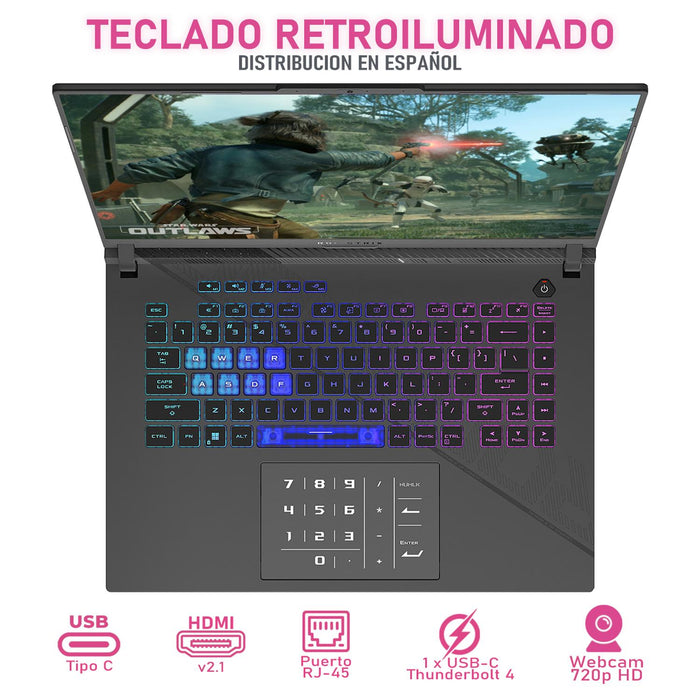 Laptop Gamer ASUS ROG Strix G16 NVIDIA GeForce RTX 4060 8GB Intel Core I7 13650HX 32GB RAM 1.5TB SSD 16" Windows 11 Home Teclado en Español + Mouse DXT Gaming