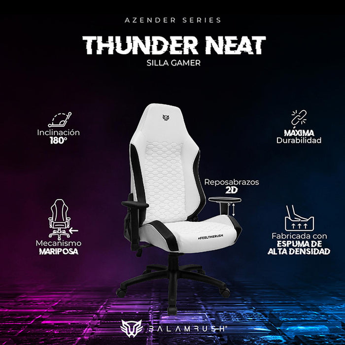 Silla Gamer BALAM RUSH THUNDER NEAT Ergonomica Ajustable 180° 120kg 2D Blanco BR-938211