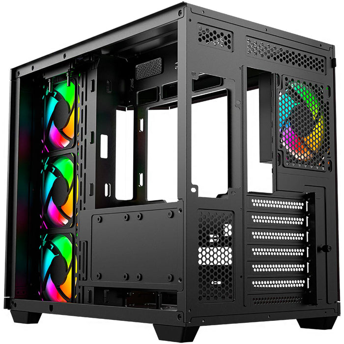 Gabinete Gamer BALAM RUSH TANK MASTER 9600 TB ATX Media Torre 4 Fan ARGB Cristal Templado Sin Bordes USB-C Negro BR-938679