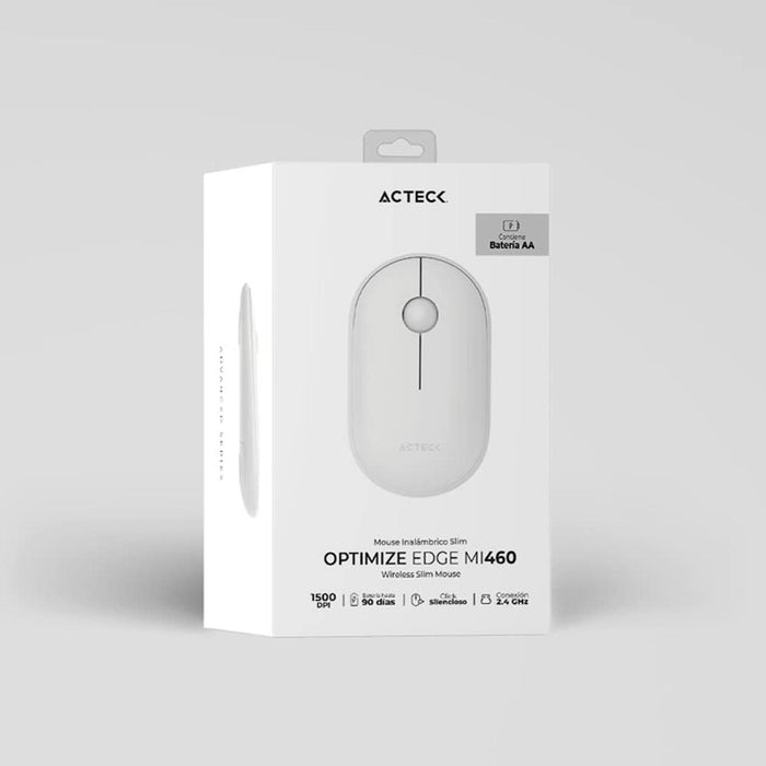 Mouse ACTECK OPTIMIZE EDGE MI460 Ultra Delgado 1600dpi 2 Botones Inalambrico USB 2.4 Ghz Blanco AC-934114