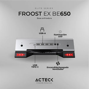 Base Enfriadora ACTECK FROOST EX BE650 RGB Laptop Plateado AC-936156