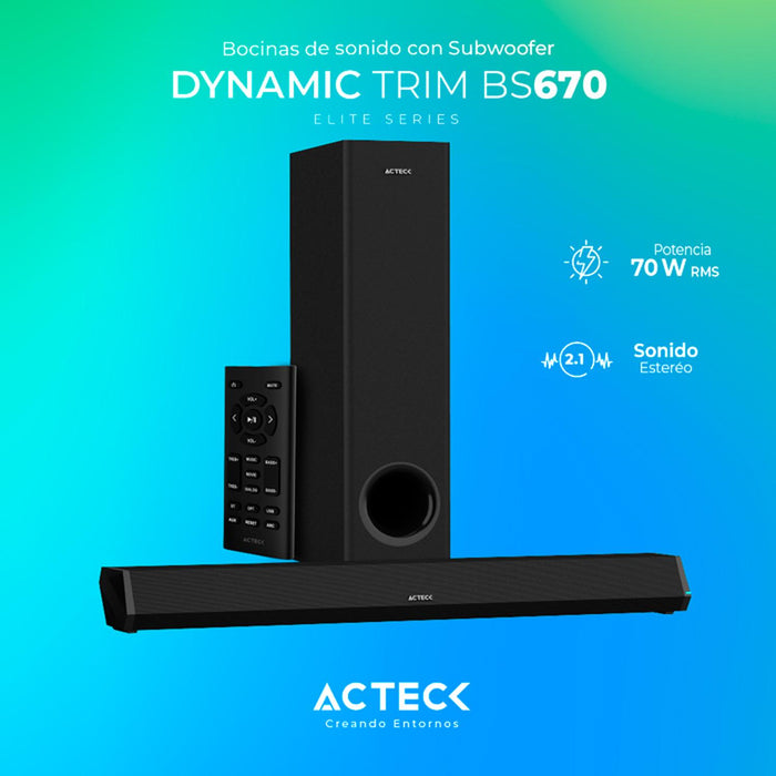 Barra de Sonido ACTECK DYNAMIC TRIM BS670 Subwoofer Alambrico 70w Negro AC-935913
