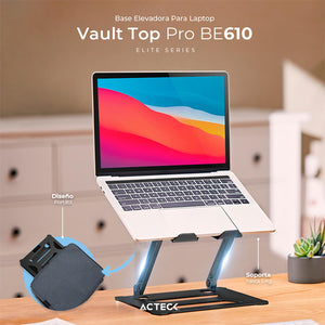 Base Elevadora ACTECK VAULT TOP PRO BE610 Para Laptop 13" Ajustable Antiderrapante Negro AC-934541