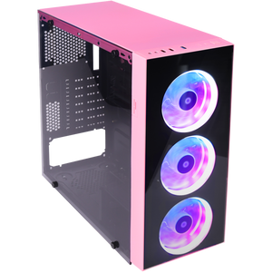 Gabinete Gamer XTREME PC GAMING Dragonfly CXT320PK Media Torre ATX/Micro ATX/ITX 600w Fan 4x120mm Cristal Templado RGB Rosa