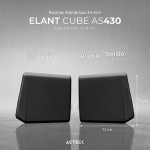 Bocinas ACTECK ELANT CUBE AS430 Alambrica USB 3.5mm Sonido Estereo 2.0 Negro AC-935265