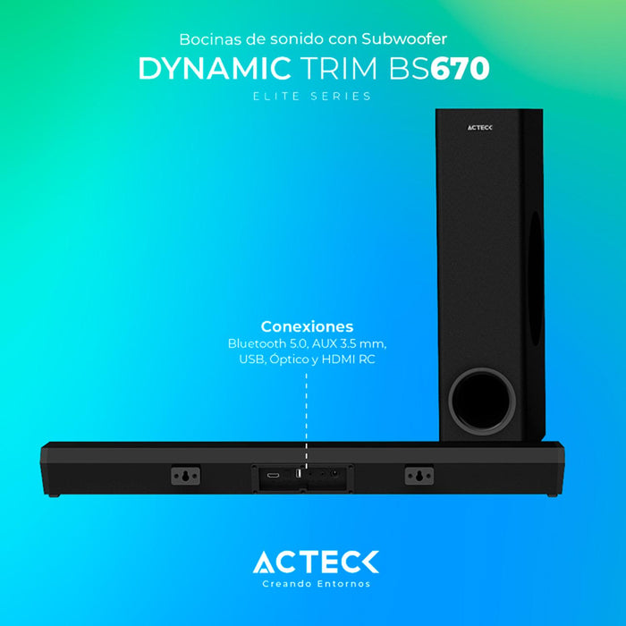 Barra de Sonido ACTECK DYNAMIC TRIM BS670 Subwoofer Alambrico 70w Negro AC-935913