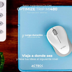 Mouse ACTECK OPTIMIZE TRIP MI480 1600dpi 2 botones Inalambrico USB 2.4 Ghz Blanco AC-934886
