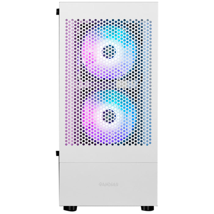 Gabinete Gamer GAMDIAS TALOS E3 MESH WH ATX 3 Fan Cristal templado Blanco