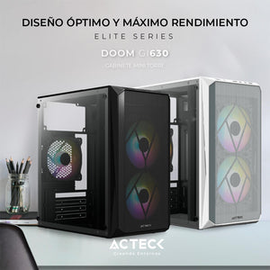 Gabinete ACTECK DOOM GI630 Micro ATX Mini Torre Fuente 500W 3 Fan Acrilico Blanco AC-935746