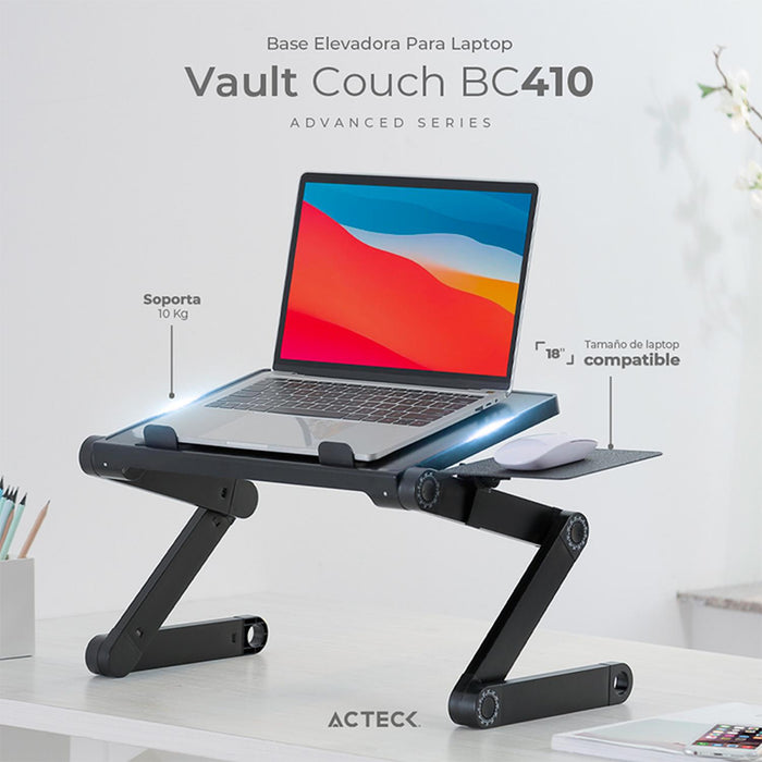 Base Elevadora ACTECK VAULT COUCH BC410 Para Laptop 18" Ajustable Multinivel Negro AC-934558