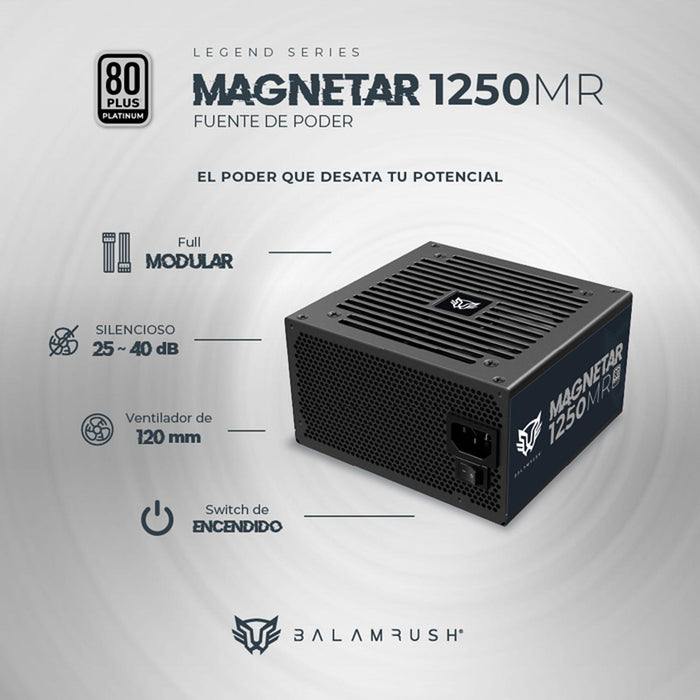 Fuente de Poder PC 1250W Gamer BALAM RUSH MAGNETAR 1250MR 80 Plus Platinum Modular Negro BR-937610