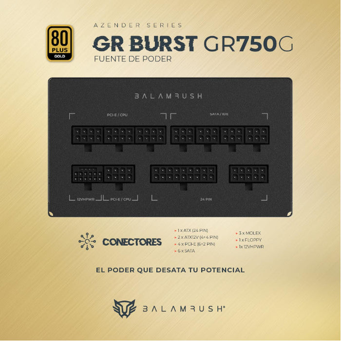 Fuente de Poder PC 750W Gamer BALAM RUSH GR BURST GR750G 80 Plus Gold Modular Negro BR-937665