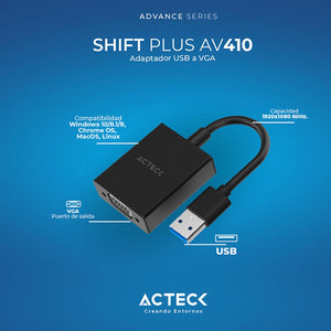 Adaptador convertidor ACTECK SHIFT PLUS AV410 USB a VGA Negro AC-937108