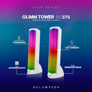 Bocina Gamer BALAM RUSH GLIMM TOWER BG575 LED Bluetooth 3.5mm Blanco BR-936989