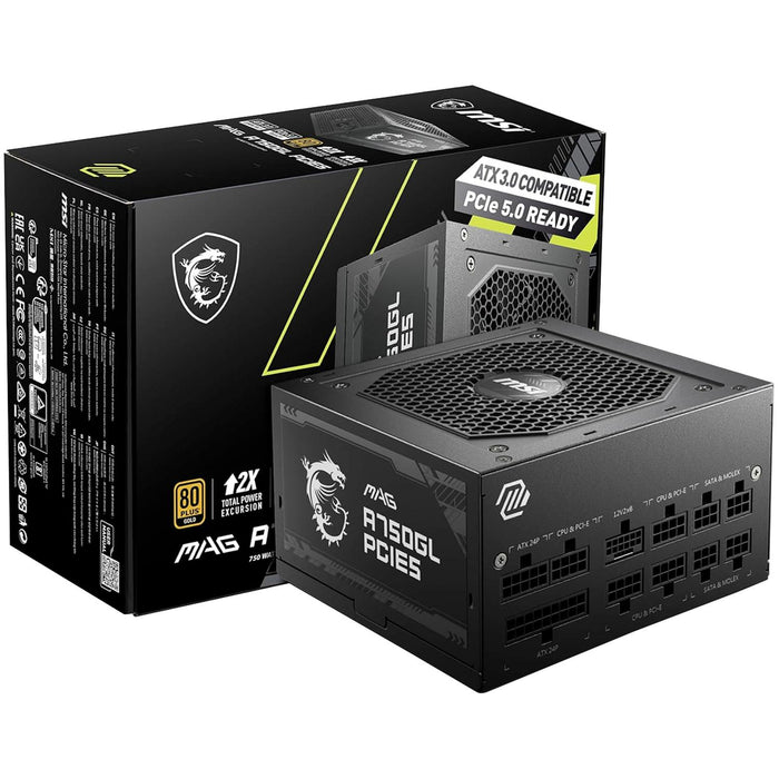 Fuente de Poder PC 750W Gamer MSI MAG A750GL PCIE5 80 Plus Gold Modular