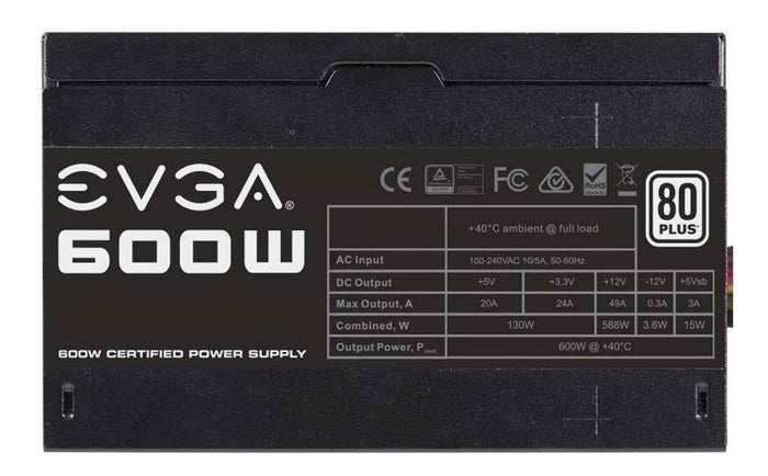 Fuente de Poder PC 600W Gamer EVGA 600 W1 80 Plus White Estandar 100-W1-0600-K1