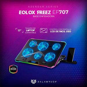 Base Enfriadora Gamer BALAM RUSH EOLOX FREEZ EF707 Laptop 17 pulgadas 6 fan RGB Negro BR-937429