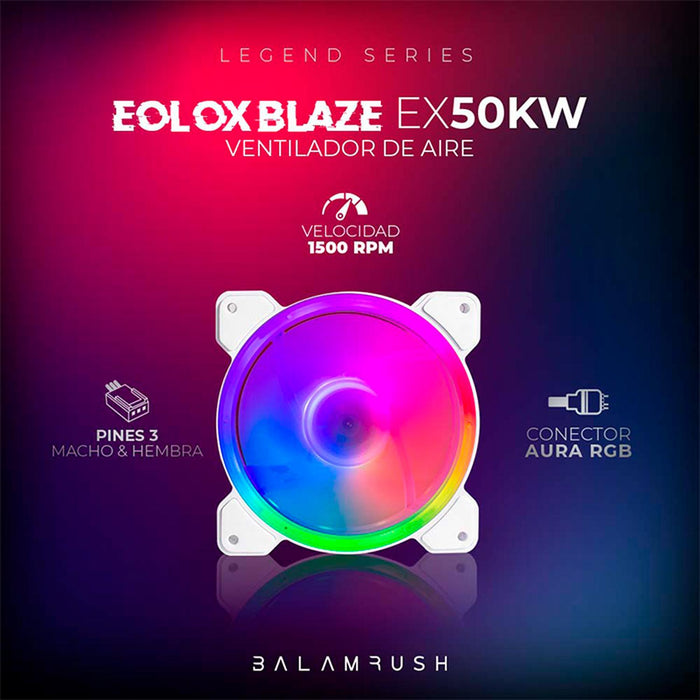 Kit 3 Ventiladores Gamer BALAM RUSH EOLOX BLAZE EX50KW 120mm ARGB Diseño Circular Borde LED Rainbow 1500RPM Blanco 3 Pin Controladora BR-937993