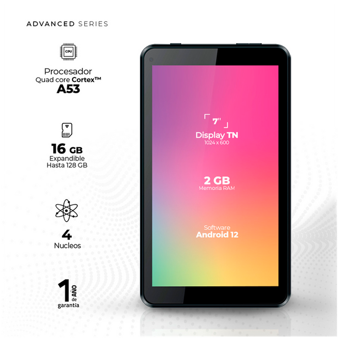 Tablet ACTECK Chill Plus TP470 Quad Core 2GB 16GB Android 12 Negro AC-934312