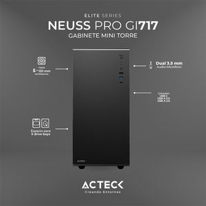 Gabinete ACTECK NEUSS PRO GI717 Micro ATX Mini Torre Cristal Templado USB-C Negro AC-935937