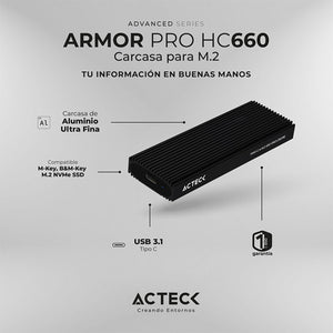 Case Enclosure ACTECK ARMOR PRO HC660 10 GBbps M.2 USB-C Negro AC-936453