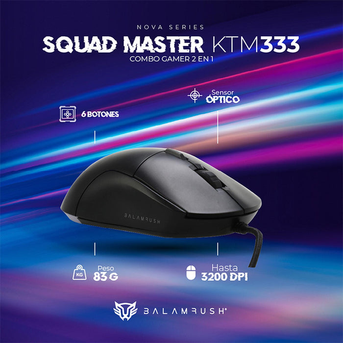 Kit Teclado y Mouse Gamer BALAM RUSH SQUAD MASTER KTM333 Alambrico USB LED Negro BR-936293