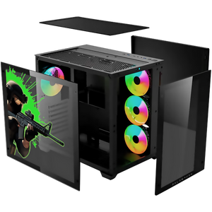 Gabinete Gamer XTREME PC GAMING Counter Strike Edition Media Torre ATX 4 Fan Cristal Templado RGB