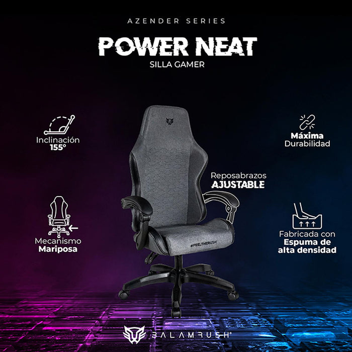 Silla Gamer BALAM RUSH POWER NEAT Ergonomica Ajustable 155° 120kg Gris BR-938242