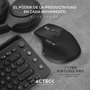 Mouse Ergonomico ACTECK VIRTUOS PRO MI780 3000dpi Inalambrico 8 botones Negro AC-936187