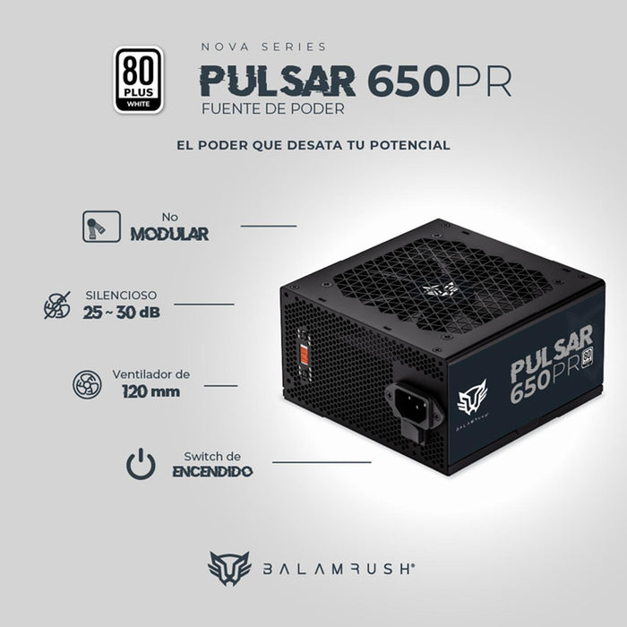 Fuente de Poder PC 650W Gamer BALAM RUSH PULSAR 650PR 80 Plus White No Modular Negro BR-937719