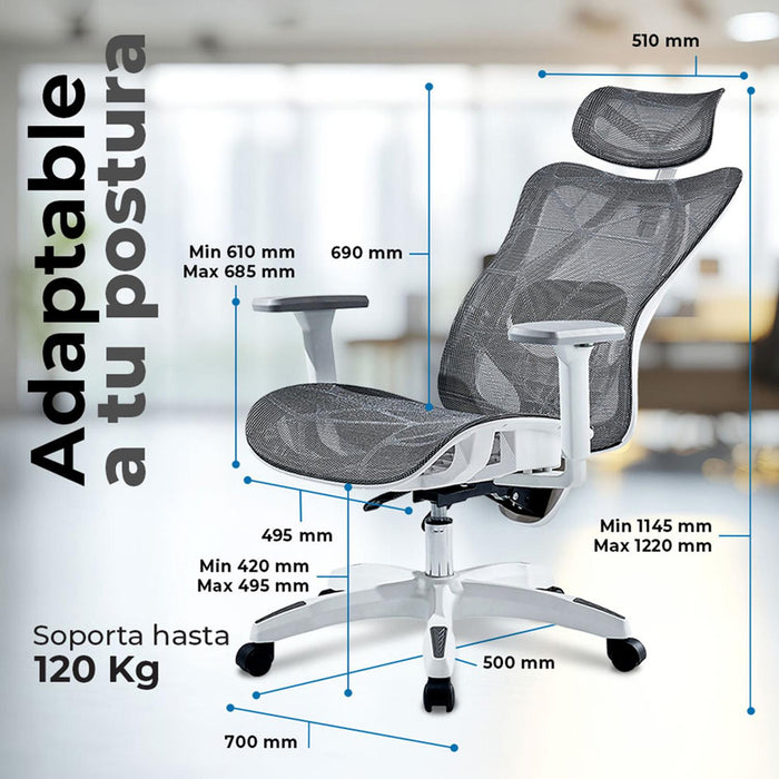 Silla Ejecutiva ACTECK FLOE PLUS EC727 Ergonomica Reclinable 135° 120kg Reposabrazos 3D Blanco AC-940290