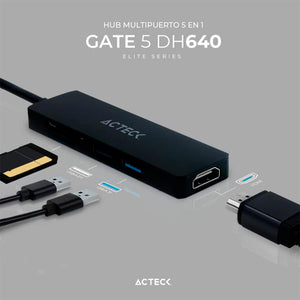 HUB ACTECK GATE 5 DH640 Multipuerto 5 en 1 USB-C HDMI 4K SD 2.0 Negro AC-934633