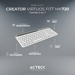 Kit Teclado y Mouse ACTECK VIRTUOS SILK MK720 Inalambrico USB-C Blanco AC-936262