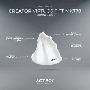 Kit Teclado y Mouse ACTECK VIRTUOS FITT MK770 Inalambrico USB-C Blanco AC-936255