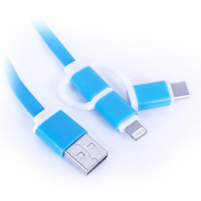 Cable 3 en 1 Q TOUCH USB a Lightning Tipo C Micro USB Carga Rapida 1m Azul QUC-331