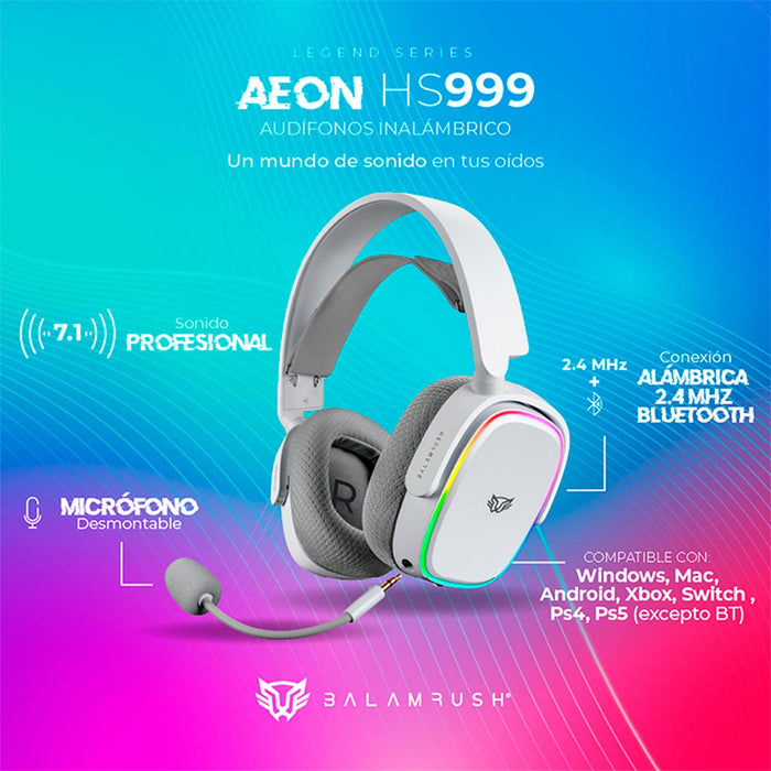 Audifonos Diadema Gamer BALAM RUSH AEON HS999 Inalambrico Microfono flexible USB RGB BR-936941