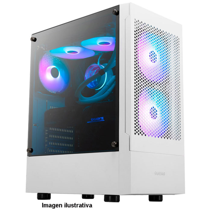 Gabinete Gamer GAMDIAS TALOS E3 MESH WH ATX 3 Fan Cristal templado Blanco