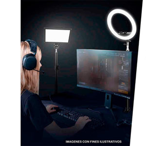 Aro de luz gamer GAME FACTOR LRG300 Streaming video selfie Nivel de Brillo Pedestal USB