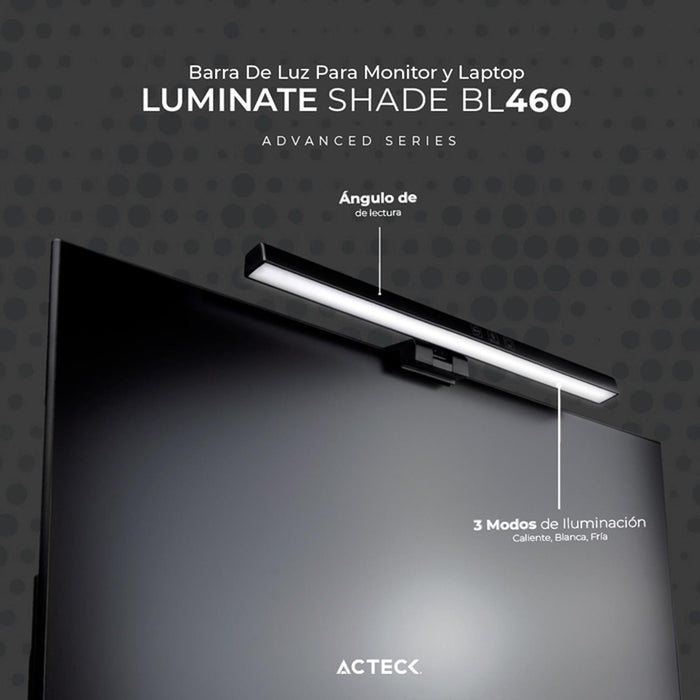 Barra de Luz para Laptop ACTECK LUMINATE SHADE BL460 Ultradelgado Luz Ajustable USB Negro AC-934992