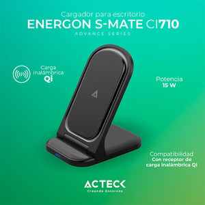 Cargador Inalambrico ACTECK ENERGON S-MATE CI710 USB-C Negro AC-937160